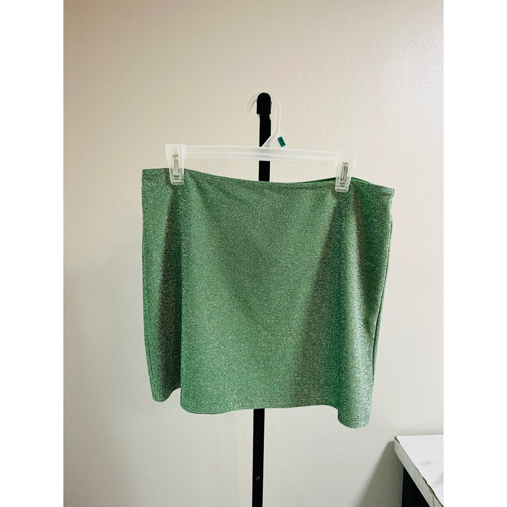 PINK Victoria's Secret Swim Cover Skirt Green L Glitter Metallic Mini 11220403